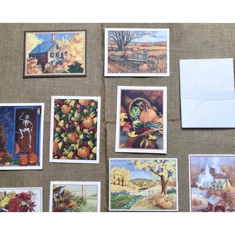 Vintage EPVA Autumn Fall Blank Note Card Set Harvest Junk Journaling Framable